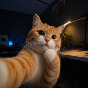 Cute Cat Selfie in Dramatic Lighting